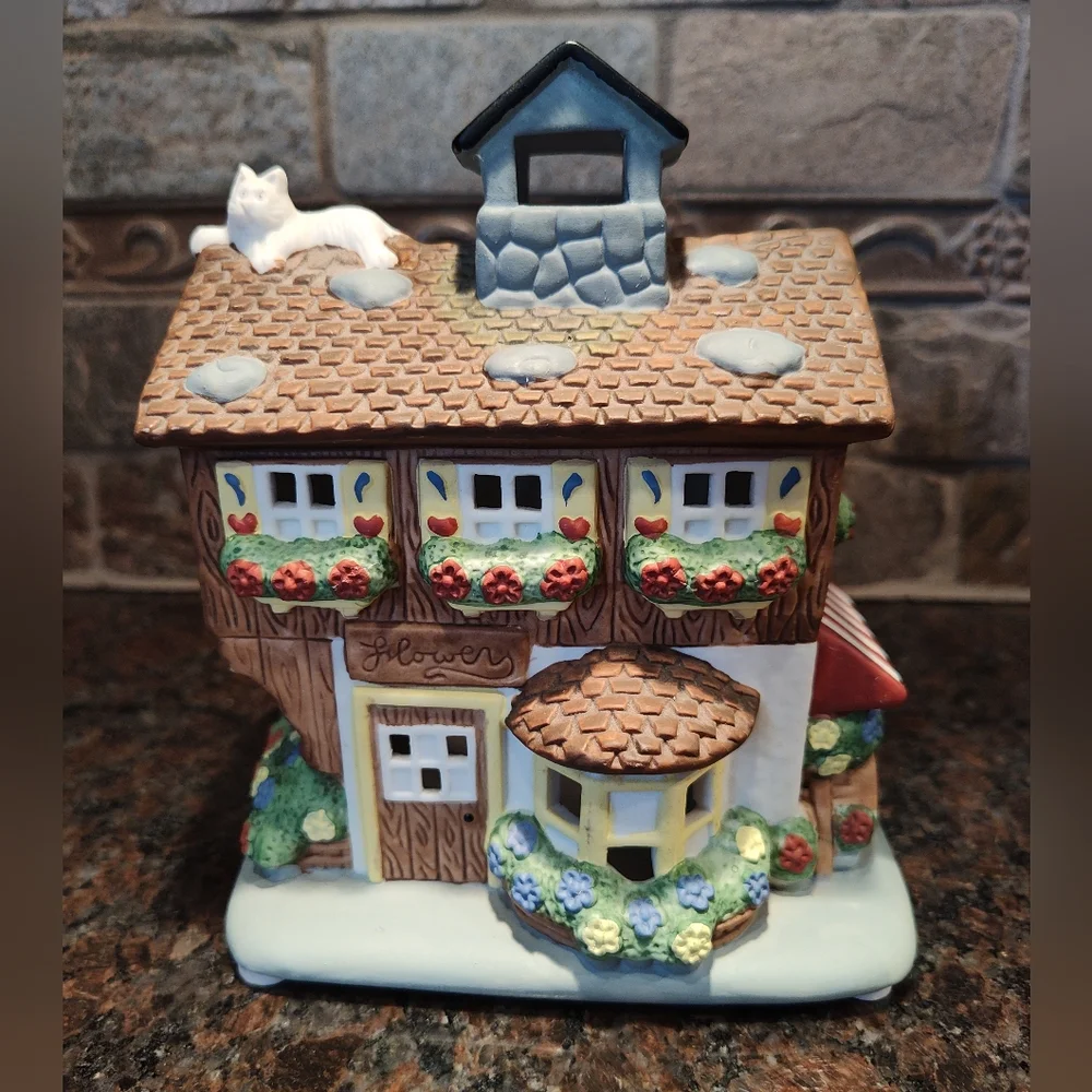 Partylite Flower Shop Tealight Holder, Retired, Vintage Ceramic Cottage - Picture 2 of 9